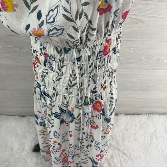 Anthropologie Current Air Floral Ruffle Flutter Sleeve Tie Collar Midi Dress - Picture 3 of 8